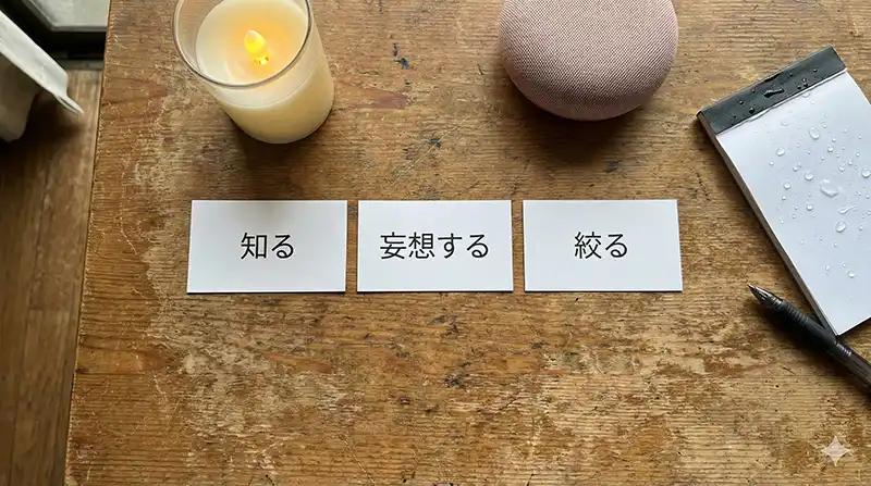 Know→Do→Buy：妄想ショッピングの流れ（3枚カードの写真）