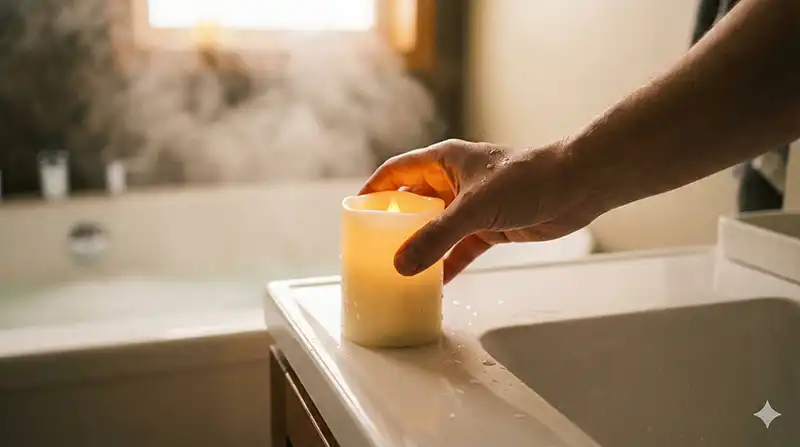 決定の瞬間：LEDキャンドルを手に取る（購入前の高揚感）