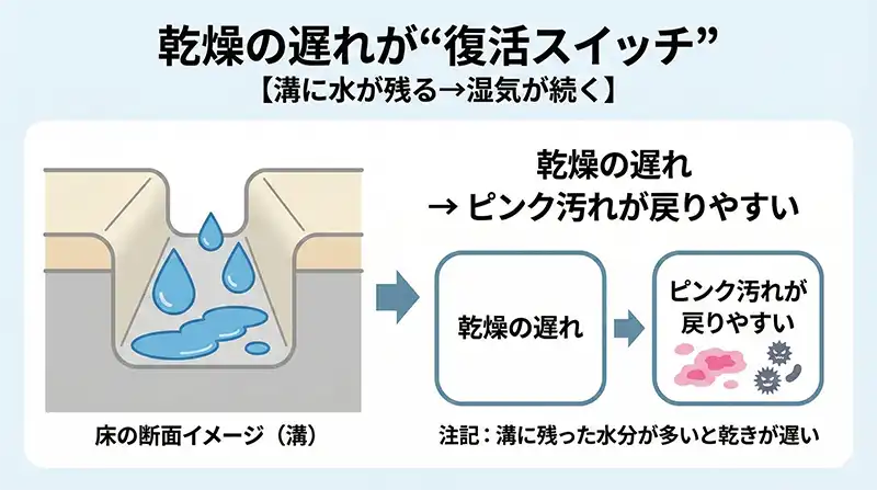 ほっカラリ床の溝に水が残る仕組み