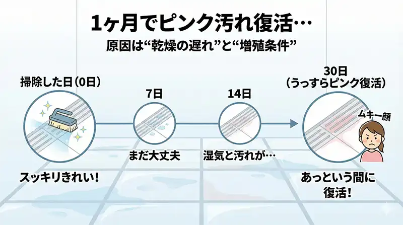 掃除から1ヶ月でピンク汚れが復活するタイムライン