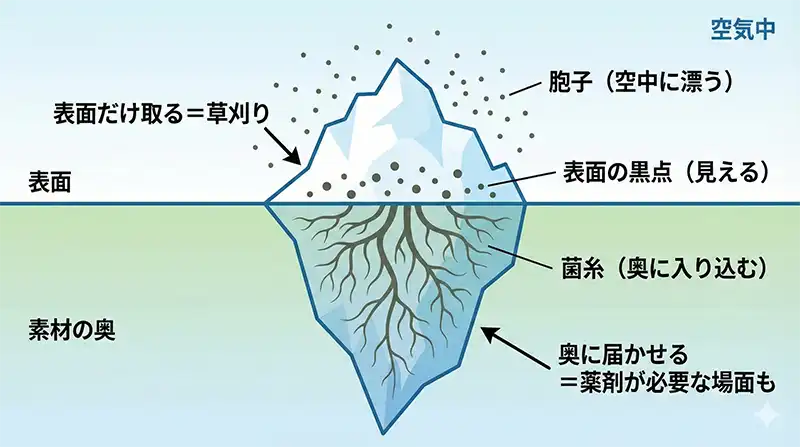 黒カビ構造_黒点と菌糸と胞子