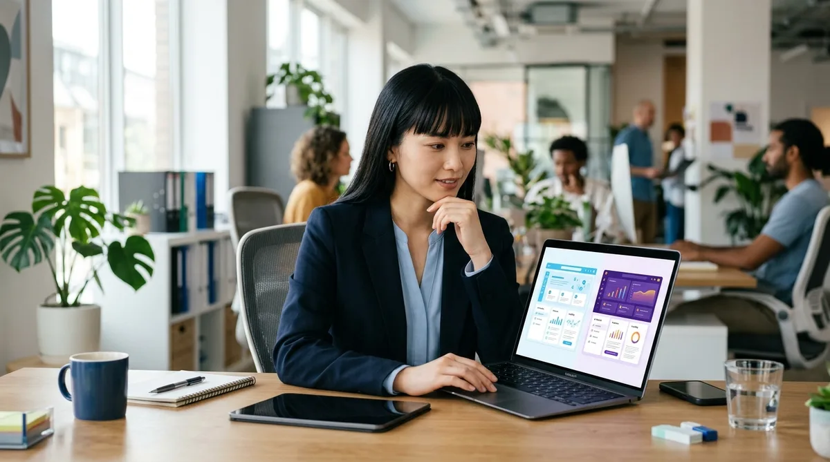 2つの生成AIツールをPC画面で使い分ける女性