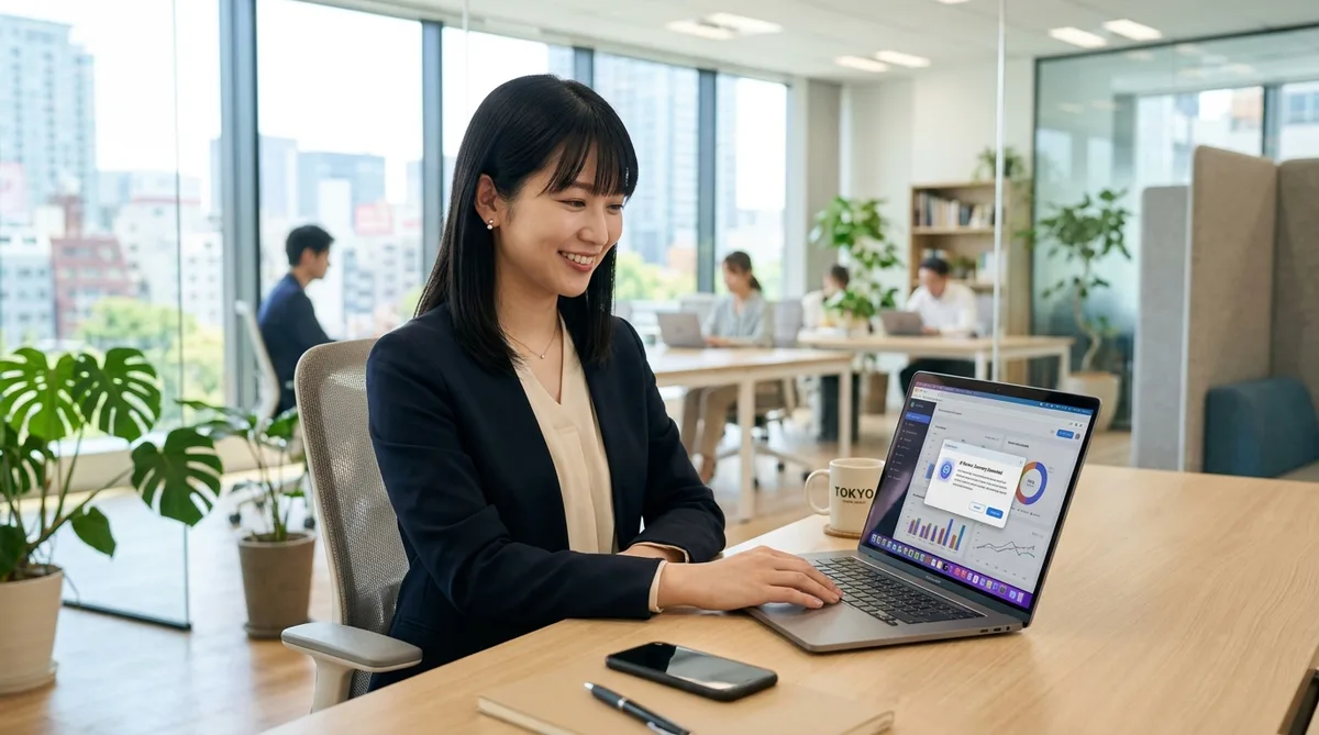 Google WorkspaceとAIの連携画面を見る女性