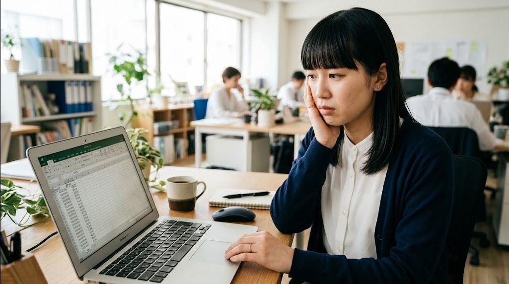 エクセルの日付が数字になり困惑する女性