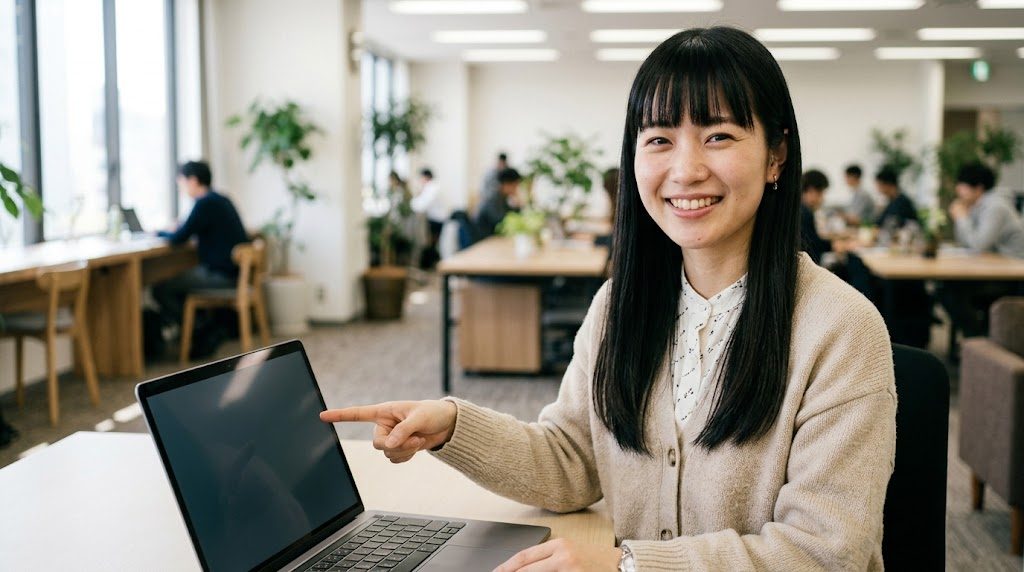 ノートパソコンの画面を指さしてエクセルの印刷設定を教える女性講師