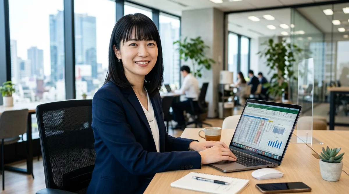 Excel VBAで業務効率化し自信に満ちた女性