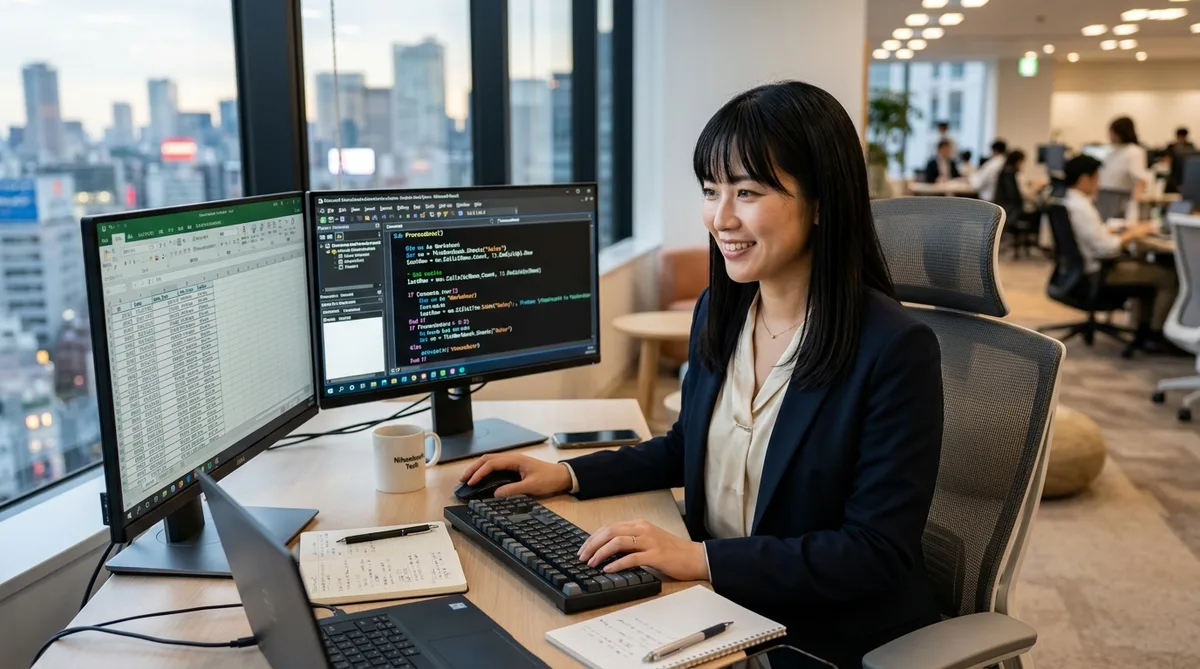 VBAコードを入力してPDFを一括出力するシーン