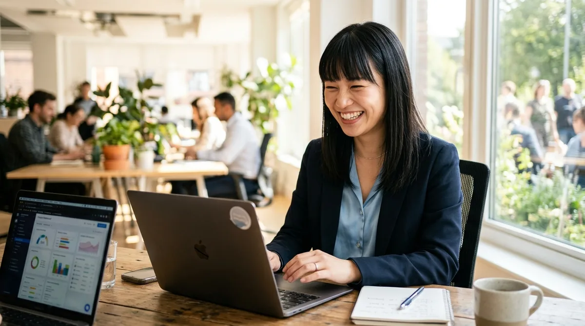 VBA習得でスキルアップし自信に満ちた表情の女性