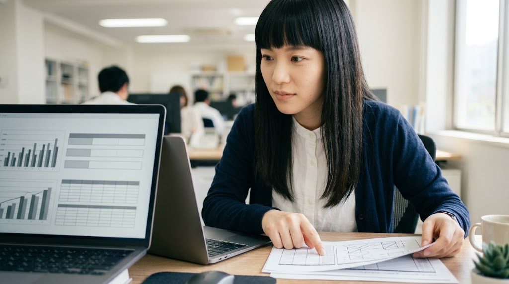 症状の一覧を指でたどりながらPC画面と見比べるExcel講師